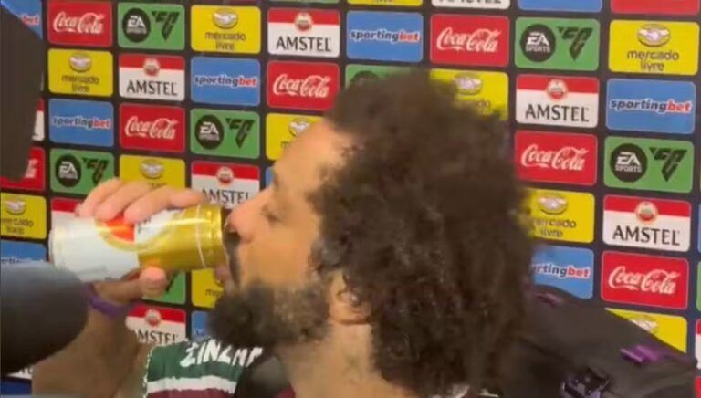 Marcelo bebe cerveja em título do Fluminense na Recopa.