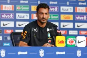 Danilo during a press conference by the Brazilian national team in New Jersey